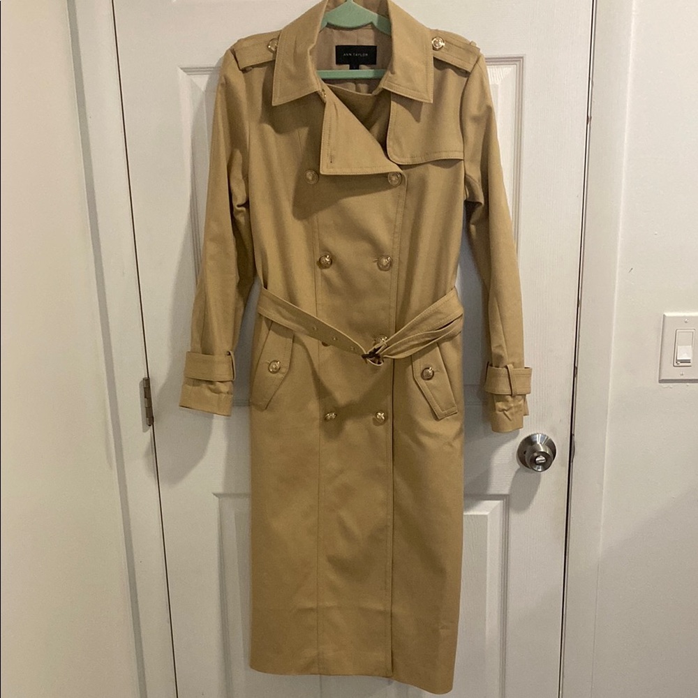Ann Taylor Tan Trench Coat with Belted Waist